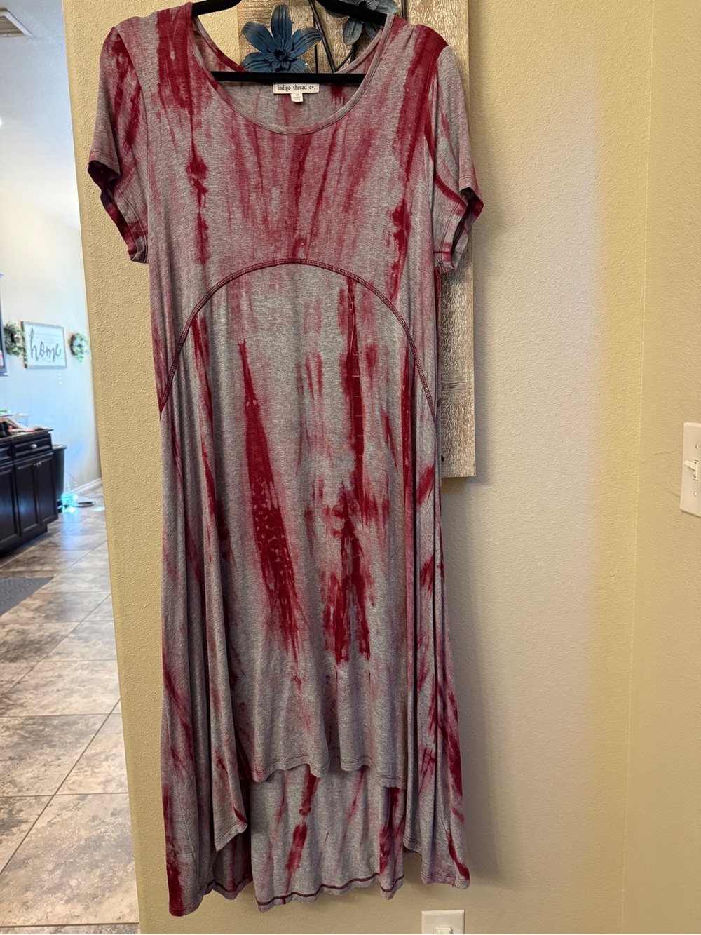 Indigo Thread Co. BohoTie-Dye Midi Dress in Gray and Burgundy - Everyday Comfort